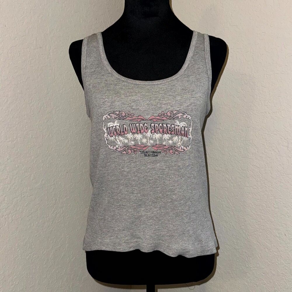 World Wide Sportsman Y2K Tank Women's Large Gray Knit Cotton Islamorada Florida
